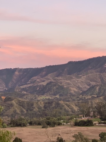 Pink evening light over the Ojai mountains